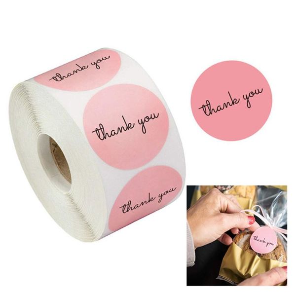 

gift wrap 500pcs/roll thank you pink stickers self adhesive handmade labels wedding party decoration