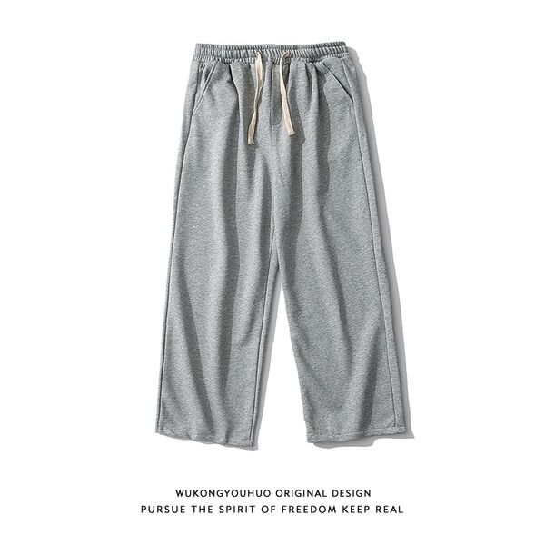 

1wukong youhuochao brand ins straight tube wide leg casual men's and women's hip hop loose solid color versatile sports pants, Black