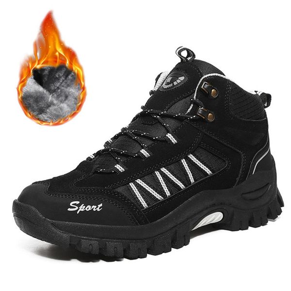 

men outdoor winter snow ankle boots non-slip short plush warm walking male casual flat shoes sneakers fashion plus size 39-49, Black