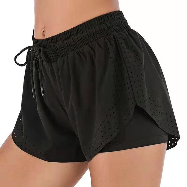 

2021 summer anti-empty running training shorts ladies double-layer fake two-piece sports yoga fitness quick-drying pants895651
