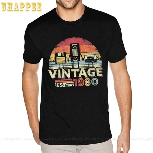 1980 Camisa Vintage 40º Presente de Aniversário camisetas Engraçado Música Tecnologia Atacado T 5XL Mens Planície 210716