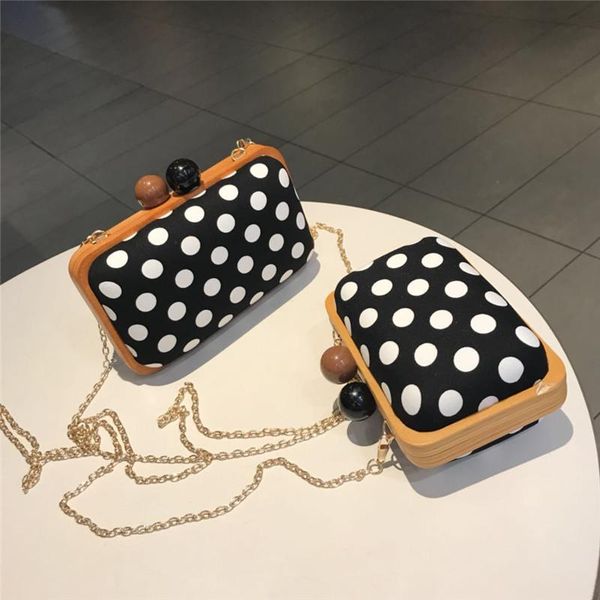 

shoulder bags wooden day clutch women evening chain handbags party wedding purses banquet clip polka dots