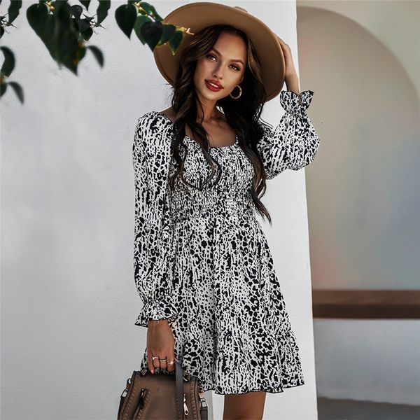

2021 spring summer print casual high waist butterfly sleeve slim for women new fashion square collar 9ewn, Black;gray