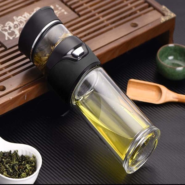 

water bottles 280ml glass bottle double wall kettle with filter handle portable teacup outdoor drinkware infuser