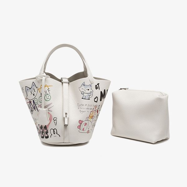 

luxury handbags graffiti vegetable basket hand women's summer new fashion high sense messenger bucket small children's and mother&