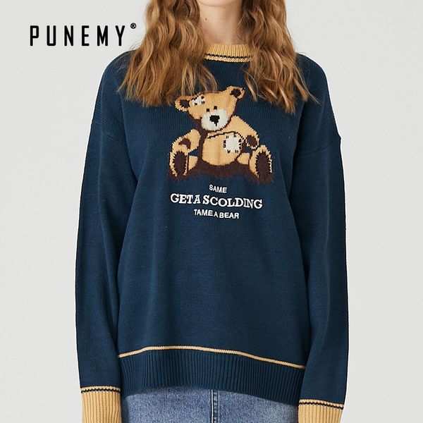

2021 new retro men teddy bear spandex fashion oversize hip hop streetwear harajuku spring casual pullover mens sweater 1qc2, White;black