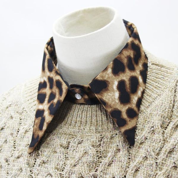 

bow ties female leopard lapel fake collar for women shirt detachable false ladies removable sweater half faux col, Black;gray