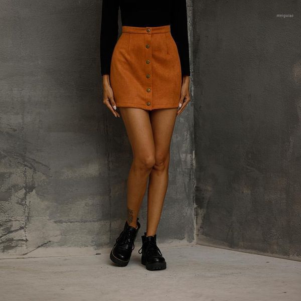 

2020 new fashion all season women ladies a-line mini short skirt button high waist skirt mini suede female skirts1, Black