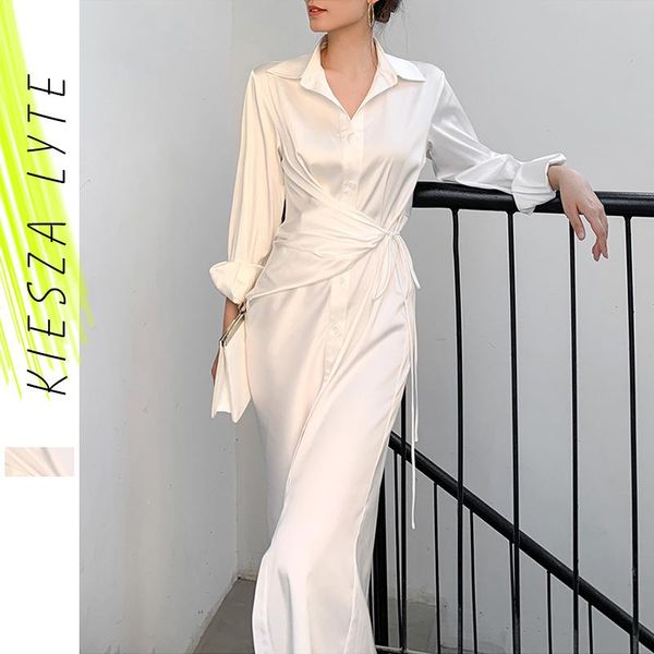 

casual dresses french elegant white shirt dress for women runway fashion office lady long sleeve 2021 high quality, Black;gray