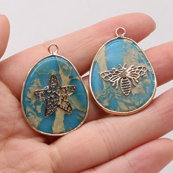

charms natural fat drop-shaped blue ocean mine pendant loose beads diy charm necklace bracelet earrings jewelry accessories making, Bronze;silver