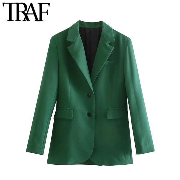 

women's suits & blazers traf women fashion office wear single breasted blazer coat vintage long sleeve flap pockets female outerwear ch, White;black