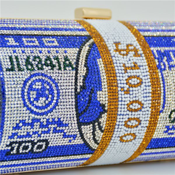 

luxury $100 roll dollars rhinestone money bag clutch evening bag round purse crystals bling money bag shoulder purse