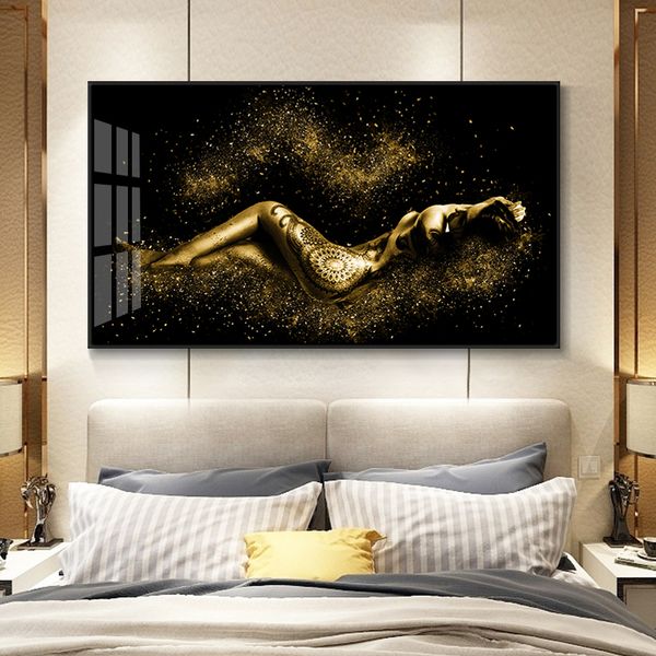 Schwarz und Gold abstrakte sexy nackte Frauen Körperfigur Ölgemälde auf Leinwand Poster und Drucke Wandkunst Bild für Wohnzimmer