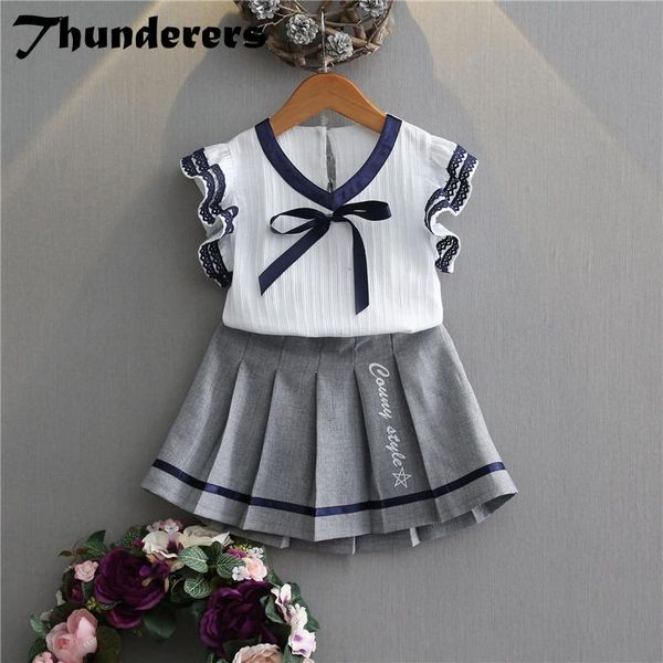 

clothing sets thunderers summer kids set for girls short sleeve shirt with skirt children outfits 2pcs girl clothes 3y-7y, White