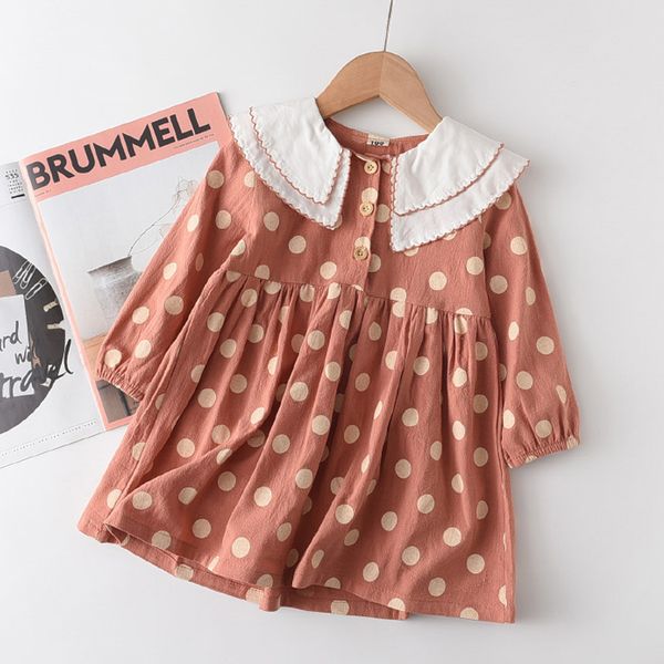 

bear leader casual kid clothes girl long sleeve dresses spring autumn cute costumes for children 2-7y dots pattern girls outfits 210303, Red;yellow