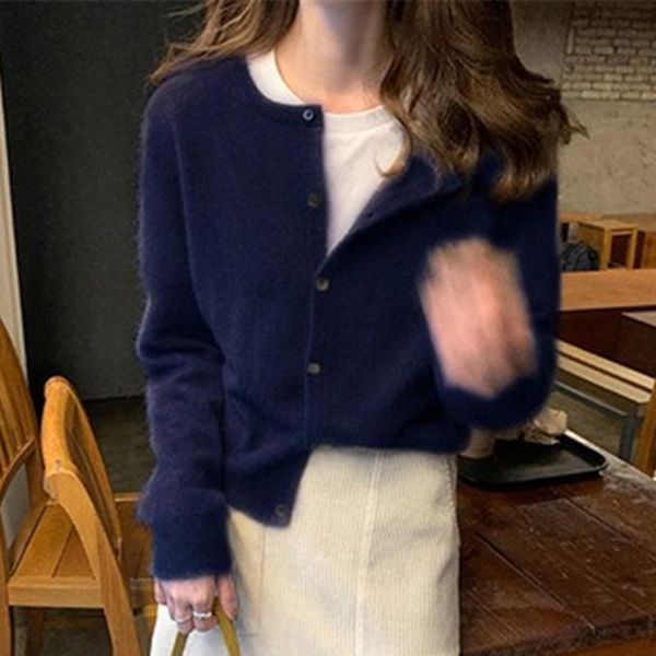 

women's knits & tees wayoflove blue sweater cardigan women casual knitted raccoon hair sweaters autumn winter button, White