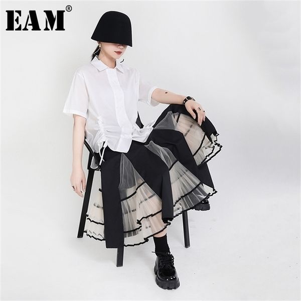 

[eam] high elastic waist black mesh split joint temperament half-body skirt women fashion tide new spring autumn 1x715 210310