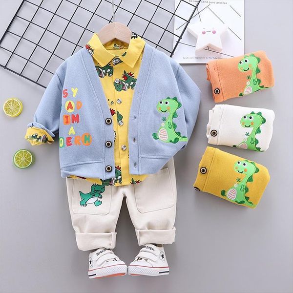 

spring children wear baby boy cotton cartoon printe shirts coats pants 3pcs sets infant outfit kids fashion toddler tracksuits, White