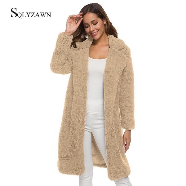 

women's wool & blends women winter warm long teddy coat ladies vintage khaki faux fur oversized fleece jackets korean woolen cardigan p, Black