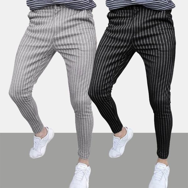 

men's pants fashion cotton striped pencil business trousers, Black