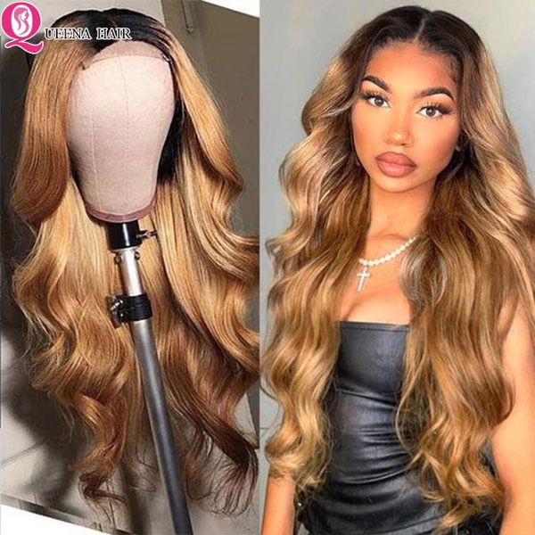 

lace wigs honey blonde front wig brown human hair ombre body wave remy 180% raw bodywave, Black;brown