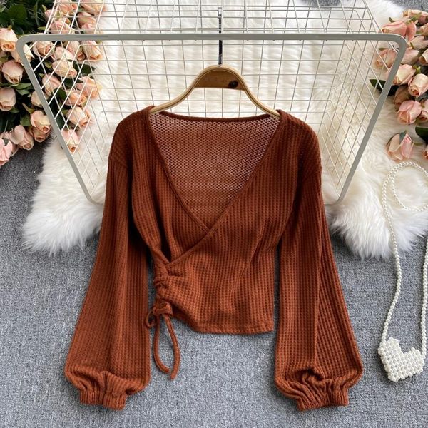 

women's blouses & shirts long sleeve drawstring blusas women v neck plus size femme blusa feminina cropped, White