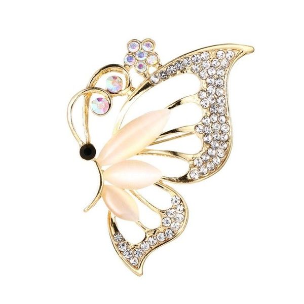 

pins, brooches shiny zircon inlaid white opal butterfly brooch delicate lady insect style pins, Gray
