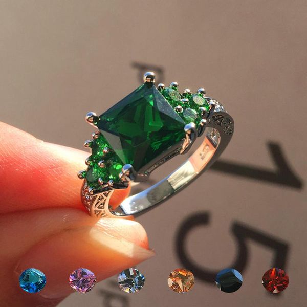 

wedding rings uilz gorgeous eternal promise handmade cubic zirconia engagement multi-color square female ring, Slivery;golden