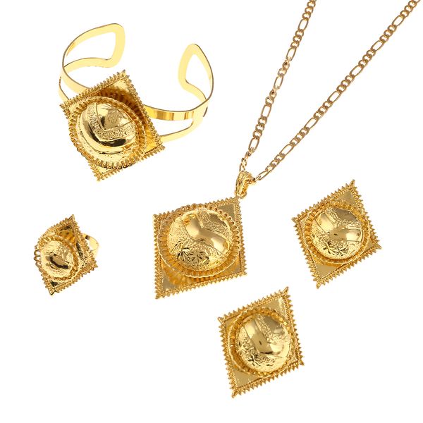 

cute new ethiopian gold color bracelet earrings necklace sets for african ethiopia eritrean women wedding jewelry sets, Black