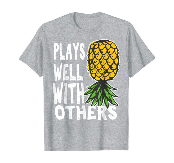 

swinger couples plays well with others upside down pineapple t-shirt, White;black