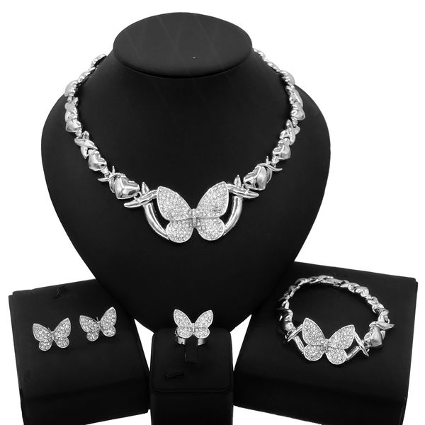 

yulaili hugs and kisses luxury big butterfly xoxo necklace set costume crystal silver fashion trendy designer jewelry sets x0121, Black