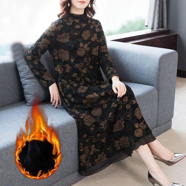 

casual dresses 2021 winter loose 4xl plus size floral warm maxi dress autumn vintage midi sequins elegant women bodycon vestidos, Black;gray