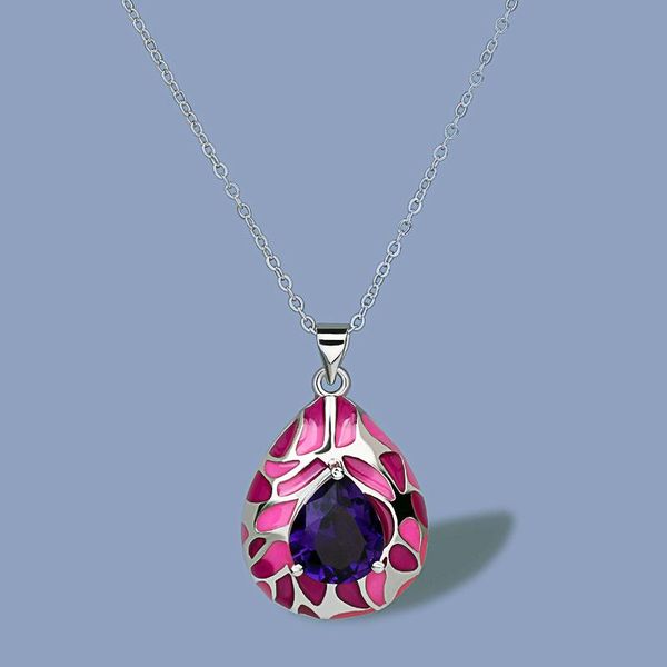 

chains creative and unique sun flower pendant purple gemstone dripping oil handmade enamel ladies necklace 925 silver sweater chain
