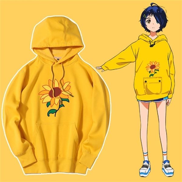 Anime Hoodie Oversized Pullover Amarelo Sweatshirt Ladies Roupas Casal dos homens Roupa Crew Pescoço 210809