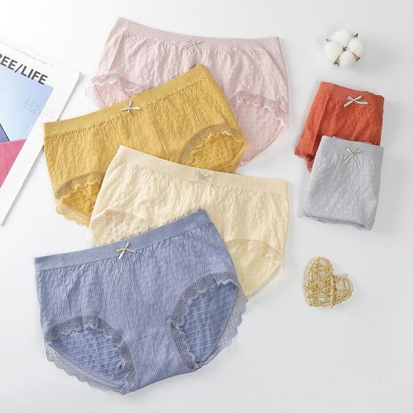 

women's panties cotton underwear high waist briefs solid color breathable underpants seamless soft lingerie girls fashion, Black;pink