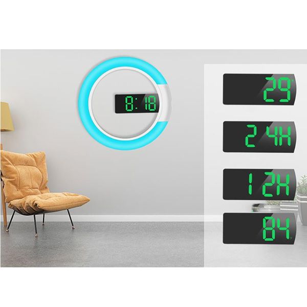 Schreibtisch Tischuhren Multifunktionale Kreative Uhr Hause Bunte Led Spiegel Hohl Wand Ring Licht Digital Alarm