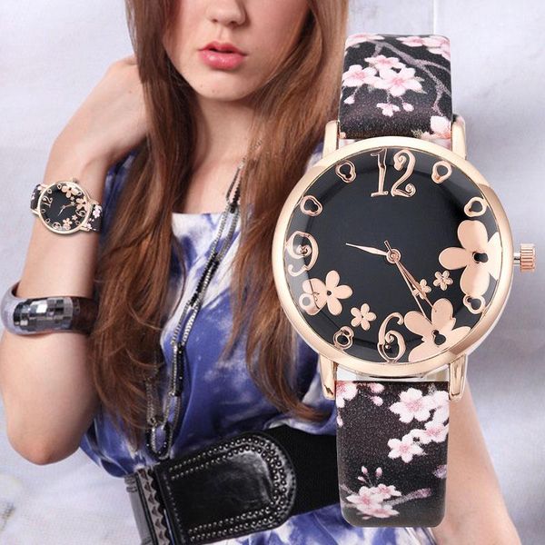 

wristwatches wj-7877 fashion ladies watch casual luxury pretty petals leather flower dial elegant women analog quartz watches bayan kol saat, Slivery;brown