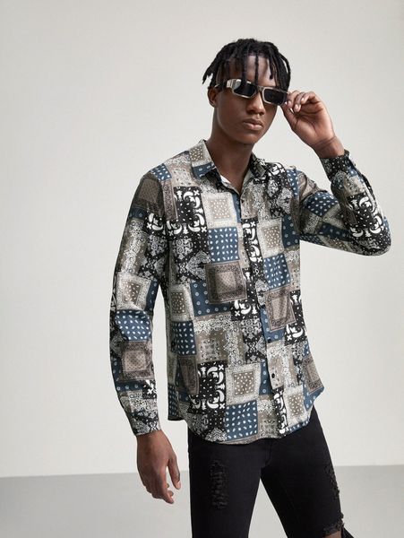 

men random patchwork print shirt e6sk#, White;black