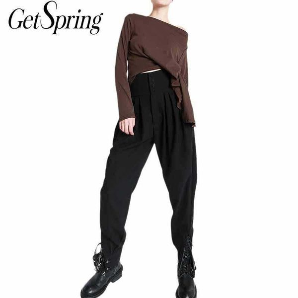 

getspring women pants capris harem 2ways wearing trousers loose high waist ankle-length winter black 210601, Black;white