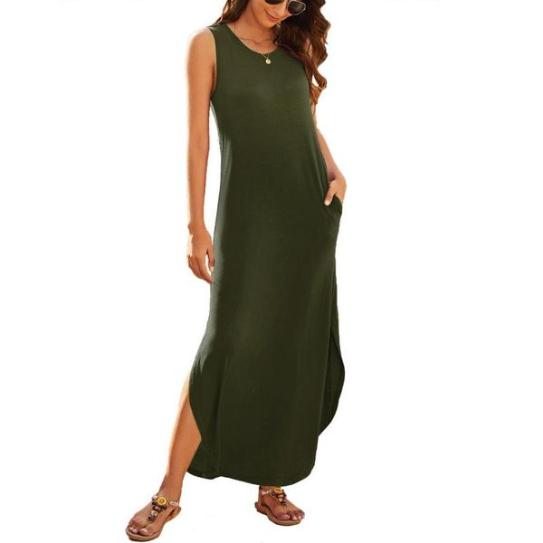 

casual dresses 2021 summer women's dress split hem sleeveless long tank daily holiday beach for women vestidos de verano, Black;gray