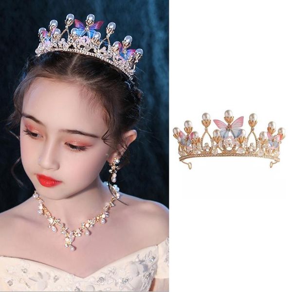 

hair accessories princess crown rhinestone headband crystal butterfly hoop vintage hairband for kids stage performance costume, Slivery;white