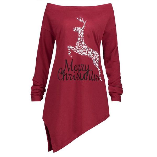 

women's hoodies & sweatshirts letter christmas elk print long sleeve irregular hem women off shoulder pullover autumn swaetshirt, Black