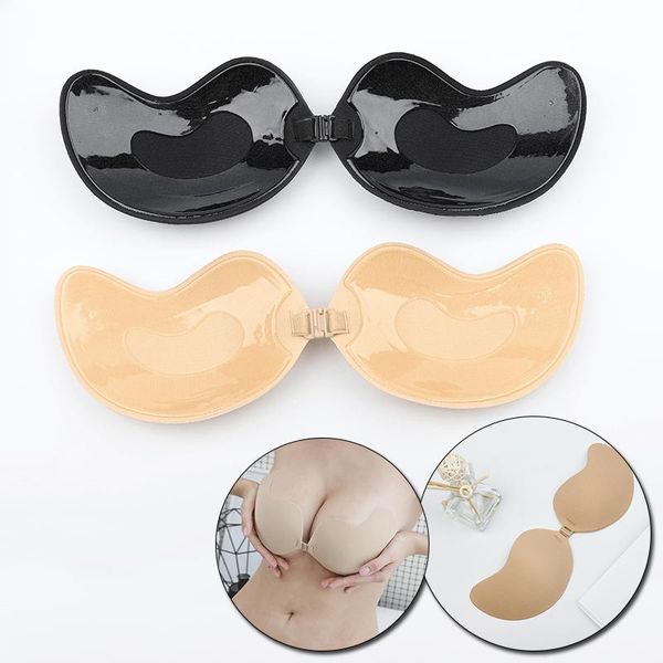 

bras women self adhesive strapless bra bandage blackless solid sticky gel silicone push up women's underwear invisible dropship, Red;black