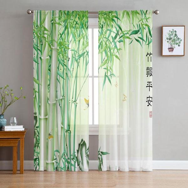 

curtain & drapes green bamboo butterfly chinese style sheer tulle window curtains for living room bedroom kitchen veiling home decoration