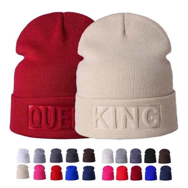 

beanies winter hat king queen fashion hip hop couples cap plain women hats & caps men warm knitted ski