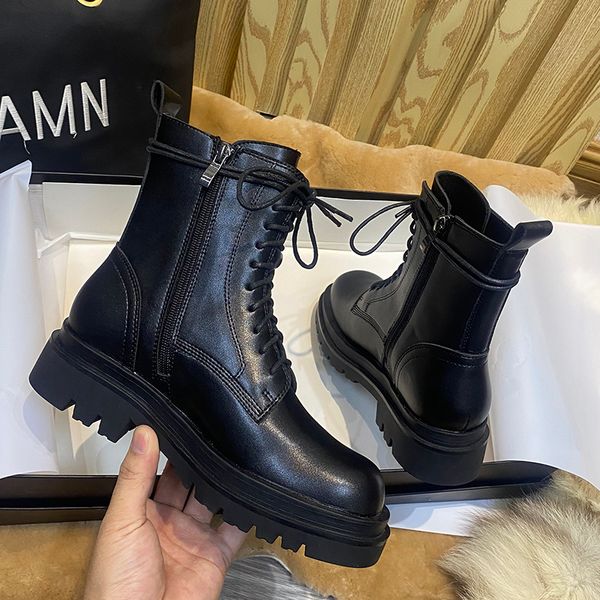 

women platform autumn girls boots ladies lace up fashion punk motorcycle womens shoes female thick middle heels plus size, Black