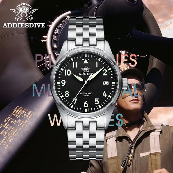 

wristwatches addies diving watch nh35a automatic men stainless steel mark 9 c3 luminous 200m water resistant sapphire crystal, Slivery;brown
