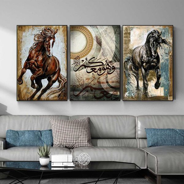 

paintings arabian islamic horse art posters and print canvas are used as decorations on the living room home wall without frames