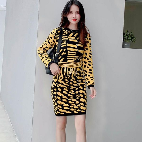 

casual dresses fall winter runway harajuku slim women's knitted luxury print sweater dress vestidos, Black;gray
