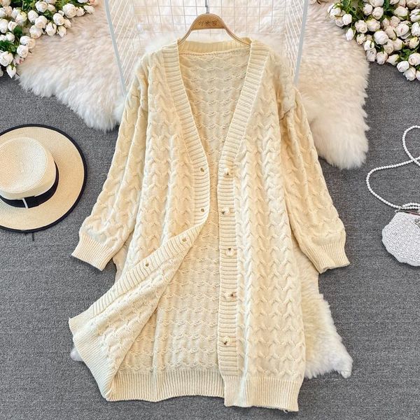 

women's knits & tees casual women knitwear autumn winter 2021 female knit cardigan solid v-neck full sleeve single breasted long sweate, White